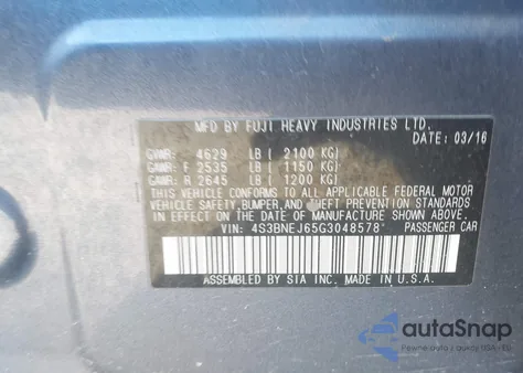 2016 Subaru Legacy 3.6R Limited z USA, uszkodzony, nr VIN 4S3BNEJ65G3048578